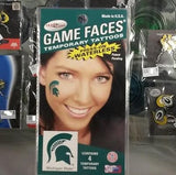 NCAA Michigan State Spartans Game Faces- Waterless 4 Piece Tattoos - Hockey Cards Plus LLC
