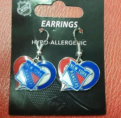 NHL New York Rangers Silver Swirl Heart Dangle Earrings
