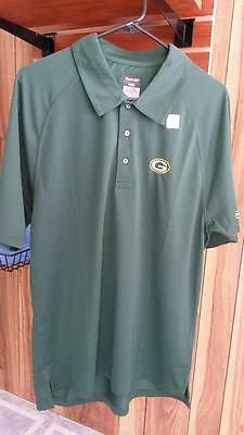 NFL Green Bay Packers Logo Green Reebok Play Dry Polo Sideline Golf Shirt (Sm)