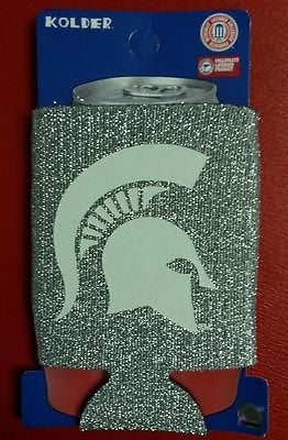 NCAA Michigan State Spartans Silver Glitter Neoprene Can Holder / Can Coozie