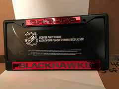 NHL Chicago Blackhawks Black Laser Cut Chrome License Plate Frame