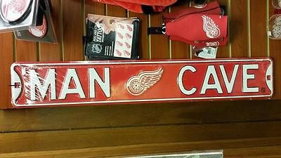 NHL Licensed Detroit Red Wings "MAN CAVE " Metal Street Sign  6" X 36"