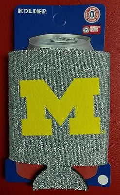 NCAA Michigan Wolverines Silver Glitter Neoprene Can Holder / Can Coozie