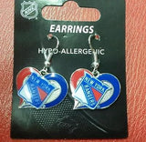 NHL New York Rangers Silver Swirl Heart Dangle Earrings - Hockey Cards Plus LLC
