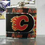 NHL Calgary Flames 6 oz Hip Flask with 360 Wrap - Hockey Cards Plus LLC
 - 1
