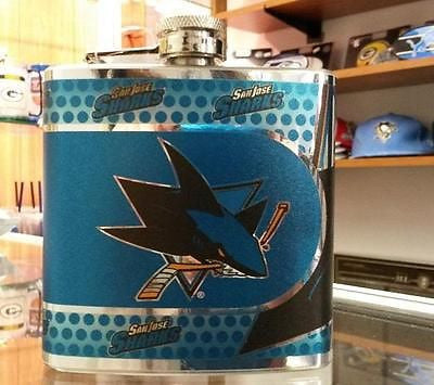 NHL San Jose Sharks 6 oz Hip Flask with 360 Wrap - Hockey Cards Plus LLC
 - 1