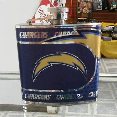 NFL San Diego Chargers 6oz Stainless Steel Flask with 360 Hi-Def Metallic Wrap - Hockey Cards Plus LLC
 - 1