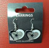 NFL Dallas Cowboys Silver Swirl Heart Dangle Earrings - Hockey Cards Plus LLC
