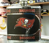 NFL Tampa Bay Buccaneers 6oz Stainless Steel Flask with 360 Wrap - Hockey Cards Plus LLC
 - 1