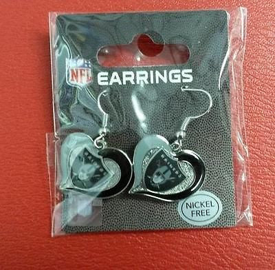 NFL Oakland Raiders Silver Swirl Heart Dangle Earrings - Hockey Cards Plus LLC
