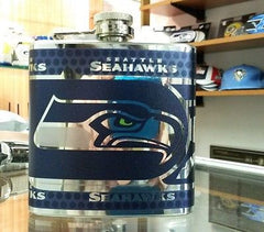 NFL Seattle Seahawks 6oz Stainless Steel Flask with 360 Wrap - Hockey Cards Plus LLC
 - 1