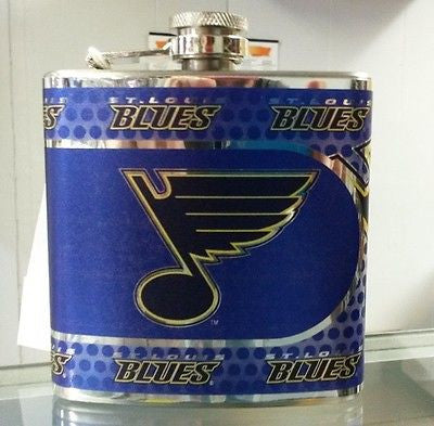 NHL St. Louis Blues 6 oz Hip Flask with 360 Wrap - Hockey Cards Plus LLC
 - 1
