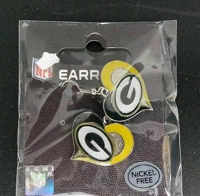 NFL Green Bay Packers Silver Swirl Heart Dangle Earrings