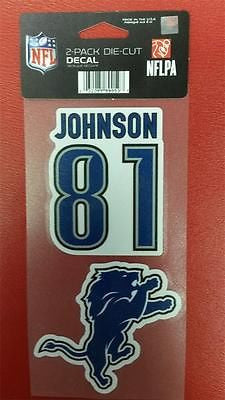 NFL Detroit Lions Calvin Johnson Perfect Cut Decal 4" x 8" Sheet    w/ 2 Decals - Hockey Cards Plus LLC
