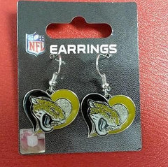 NFL Jacksonville Jaguars Silver Swirl Heart Dangle Earrings - Hockey Cards Plus LLC
