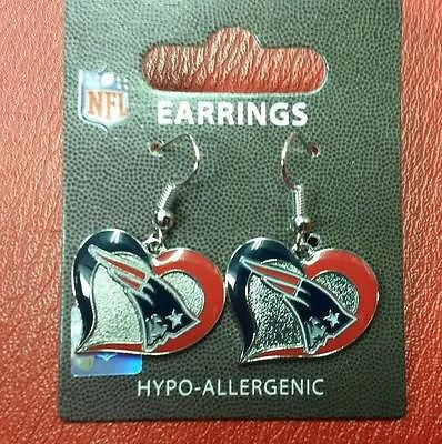 NFL New England Patriots Silver Swirl Heart Dangle Earrings - Hockey Cards Plus LLC
