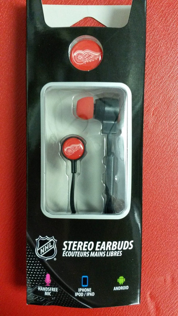 NHL Detroit Red Wings Mizco Big Logo Stereo Earbuds with Hands Free Mic
