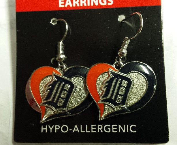 MLB Detroit Tigers Silver Swirl Heart Dangle Earrings