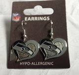NFL Seattle Seahawks Silver Swirl Heart Dangle Earrings
