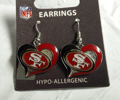 NFL San Francisco 49ers Silver Swirl Heart Dangle Earrings