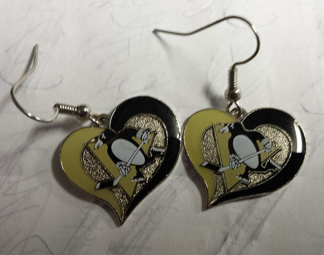 NHL Pittsburgh Penguins Silver Swirl Heart Dangle Earrings