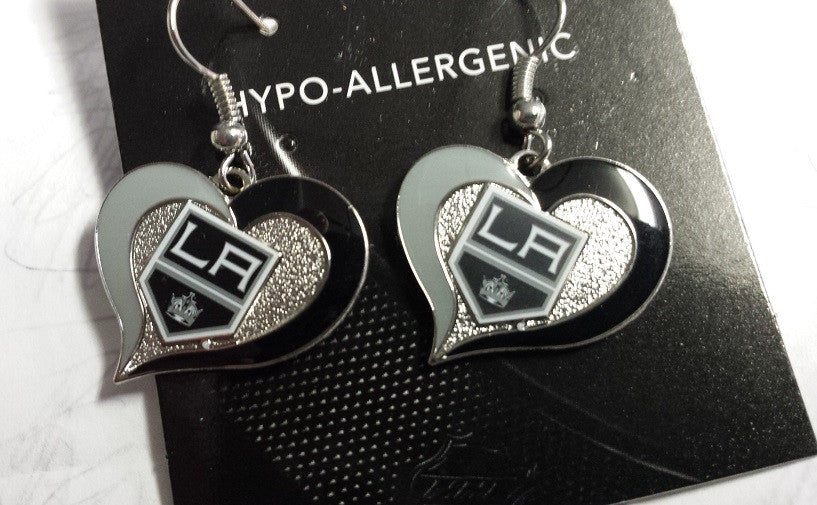 NHL Los Angeles Kings Silver Swirl Heart Dangle Earrings