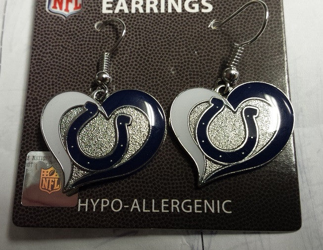 NFL Indianapolis Colts Silver Swirl Heart Dangle Earrings