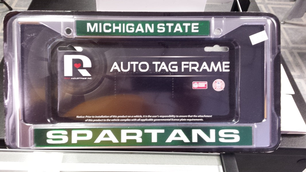 NCAA Michigan State Spartans Green / White Laser Chrome License Plate Frame
