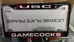 NCAA South Carolina Gamecocks Black Laser Cut Chrome License Plate Frame