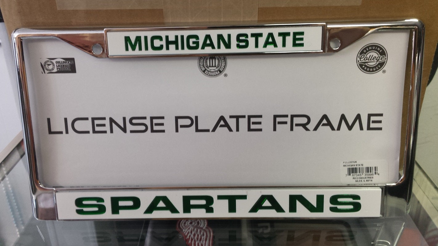 NCAA Michigan State Spartans White / Green Laser Chrome License Plate Frame