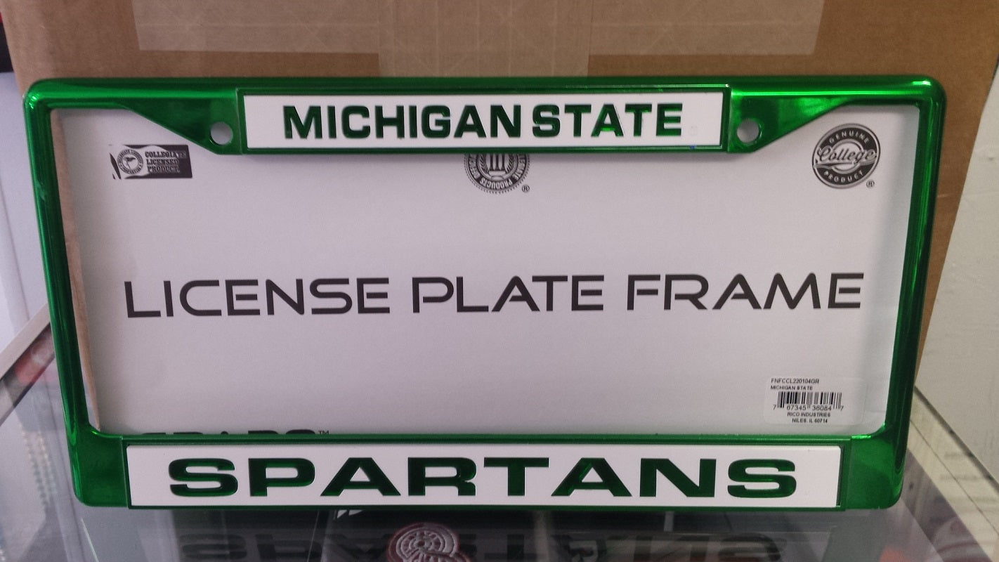 NCAA Michigan State Spartans Green Laser Cut Chrome License Plate Frame