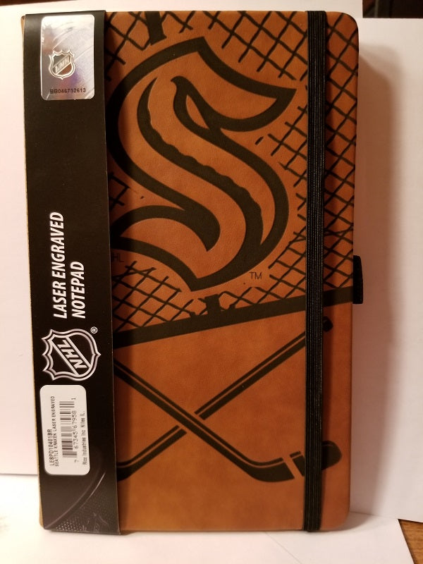 NEW!! NHL Seattle Kraken Laser Engraved Leather Notebook - Brown