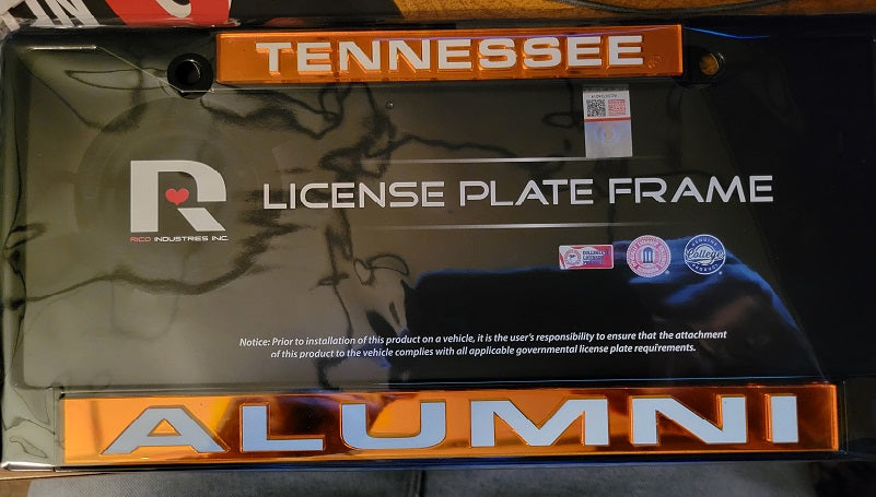 NCAA Tennessee Volunteers Alumni Black Laser Cut Chrome License Plate Frame