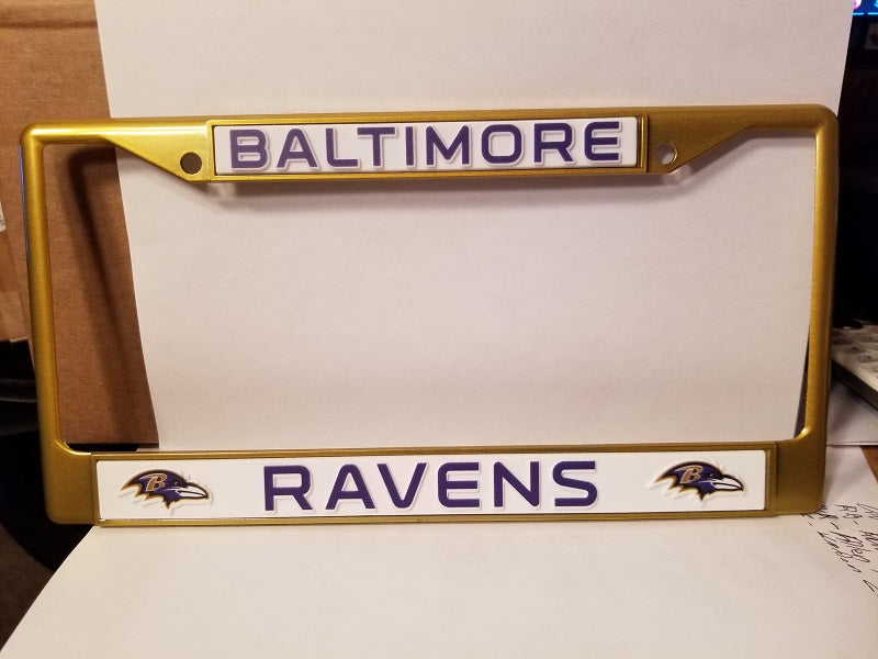 NFL Baltimore Ravens Gold Colored Chrome License Plate Frame