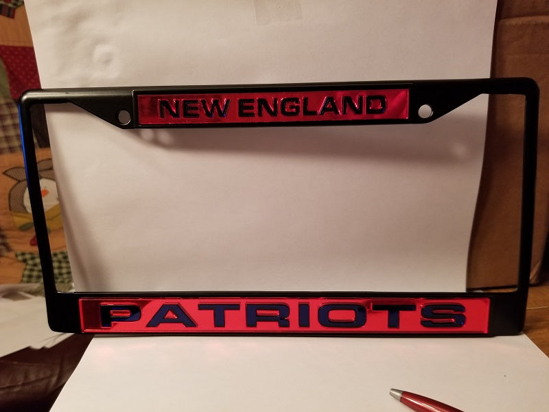 NFL New England Patriots Black Laser Cut Chrome License Plate Frame