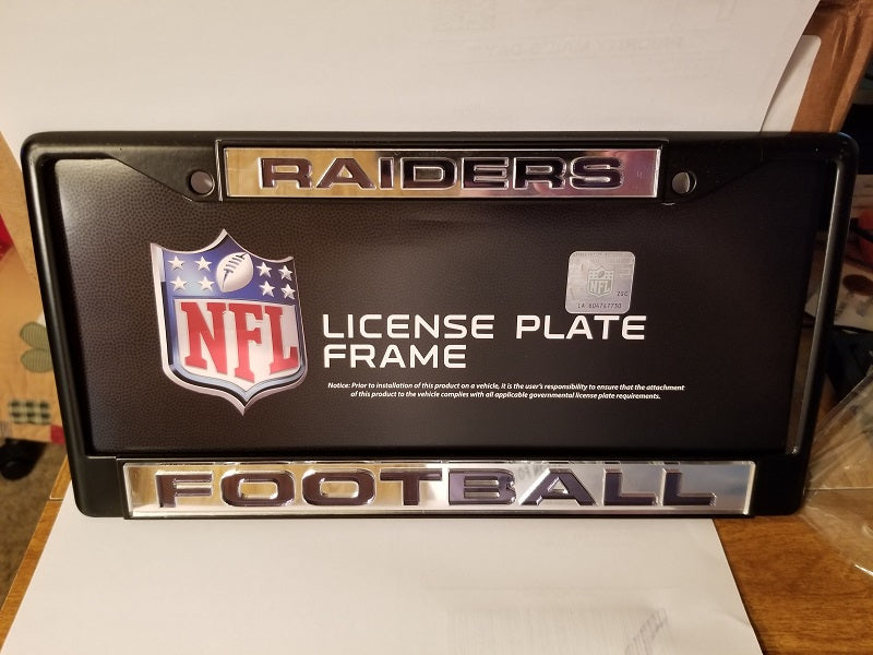 NFL Oakland Raiders Black Laser Cut Chrome License Plate Frame