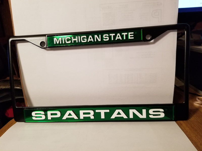 NCAA Michigan State Spartans Black Laser Cut Chrome License Plate Frame
