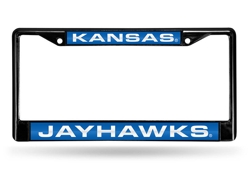 NCAA Kansas Jayhawks Black Laser Cut Chrome License Plate Frame