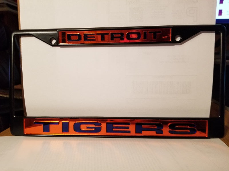 MLB Detroit Tigers Black Laser Cut Chrome License Plate Frame
