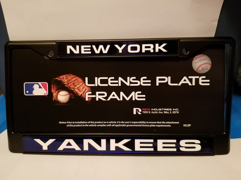 MLB New York Yankees Black Laser Cut Chrome License Plate Frame