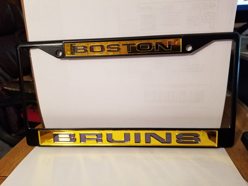 NHL Boston Bruins Black Laser Cut Chrome License Plate Frame