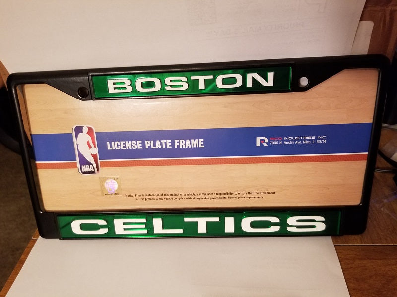 NBA Boston Celtics Black Laser Cut Chrome License Plate Frame