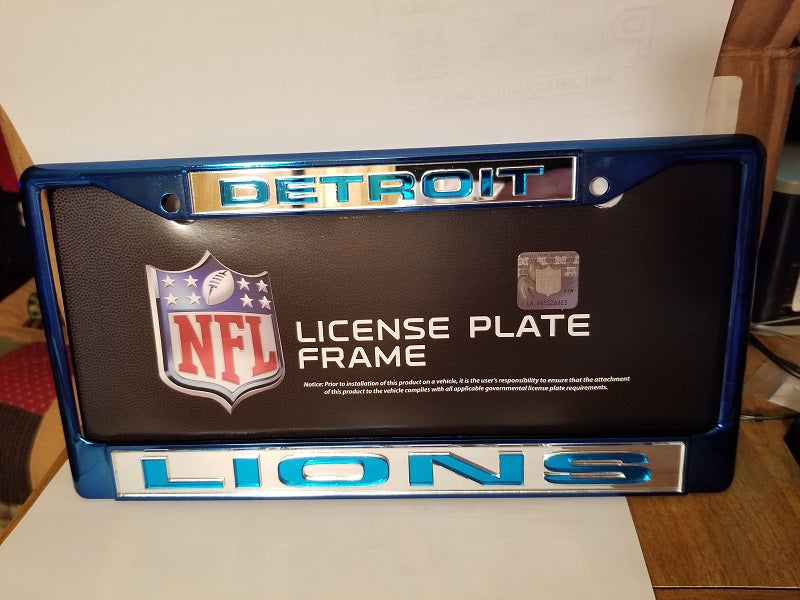 NFL Detroit Lions Blue Laser Cut Chrome License Plate Frame