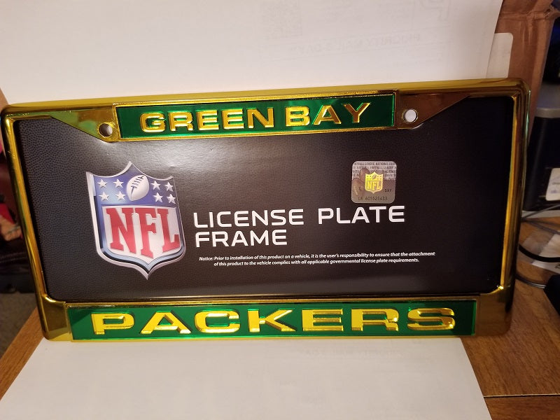 NFL Green Bay Packers Yellow Laser Cut Chrome License Plate Frame