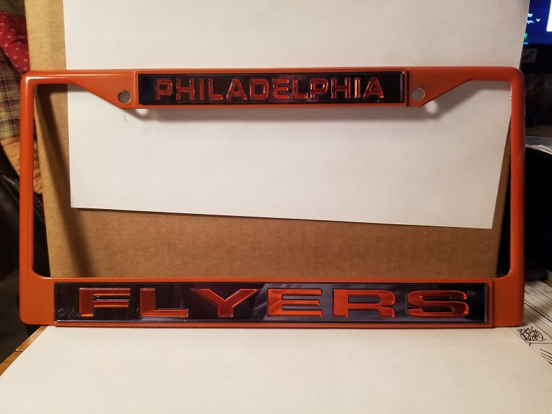NHL Philadelphia Flyers Orange Laser Cut Chrome License Plate Frame