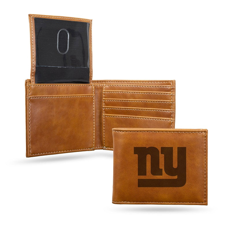 NFL New York Giants Laser Engraved Billfold Wallet - Brown