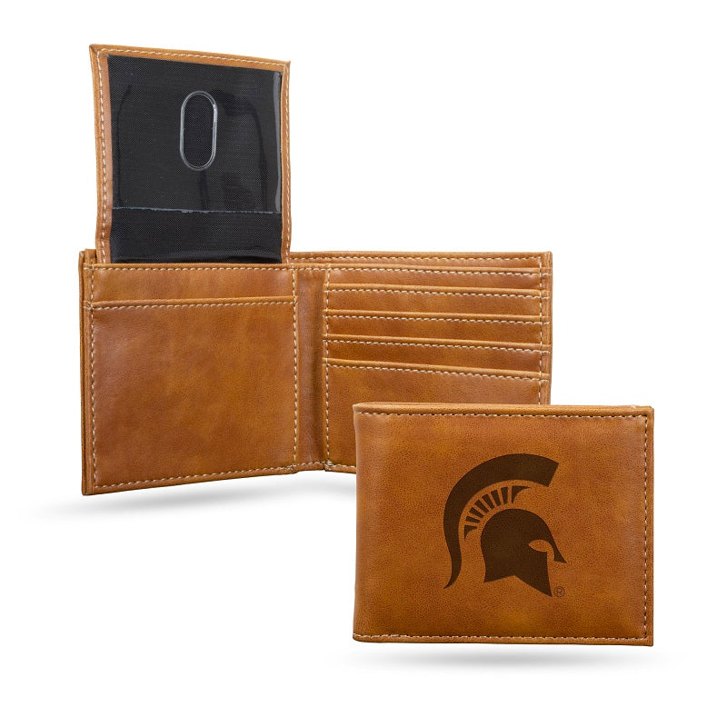 NCAA Michigan State Spartans Laser Engraved Billfold Wallet - Brown
