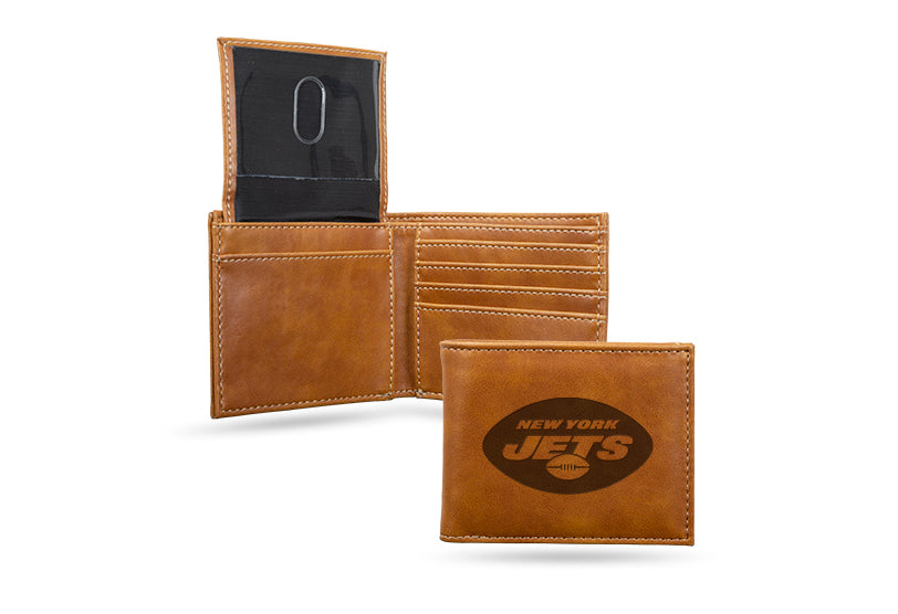 NFL New York Jets Laser Engraved Billfold Wallet - Brown