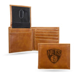 NBA Brooklyn Nets Laser Engraved Billfold Wallet - Brown