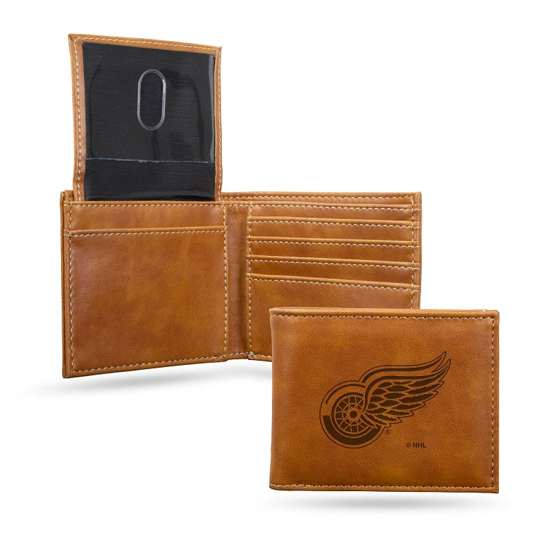 NHL Detroit Red Wings Laser Engraved Billfold Wallet - Brown